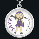 Colar Banhado A Prata Dançarina Personalizada Dançarina Dançarina Dançar<br><div class="desc">Design apresenta uma ilustração original de uma dançarina de jazz em uma fantasia de recital de dança de jazz roxo e preto e calçados de dança de jazz de couro preto. Perfeito para sua dançarina de jazz favorita, professora de dança, coreógrafa ou dona de estúdio! Não vê o que está...</div>