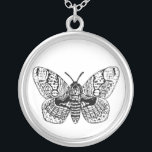 Colar Banhado A Prata Desenho da marreta brâmane<br><div class="desc">Ilustração desenhada à mão de uma mariposa em preto e branco.</div>