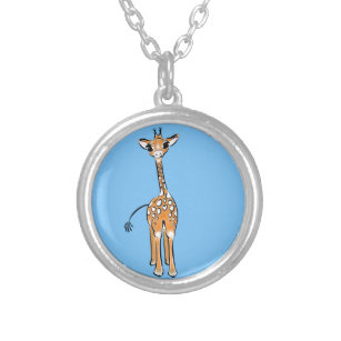 Colar Banhado A Prata Desenho girafa bonito, animais safari