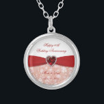 Colar Banhado A Prata Design do aniversário de casamento do damasco 40th<br><div class="desc">As imagens de um Digitalbcon projetam a caracterização de um tema vermelho e branco do rubi da cor e do damasco do design com uma variedade de imagens, formas, padrões, estilos e pias batismais feitos sob encomenda neste do "design um--um-amável do aniversário de casamento damasco 40th". Com este design atrativo...</div>