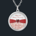 Colar Banhado A Prata Design do aniversário de casamento do damasco 40th<br><div class="desc">As imagens de um Digitalbcon projetam a caracterização de um tema vermelho e branco do rubi da cor e do damasco do design com uma variedade de imagens, formas, padrões, estilos e pias batismais feitos sob encomenda neste do "design um--um-amável do aniversário de casamento damasco 40th". Com este design atrativo...</div>