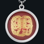 Colar Banhado A Prata Dragão & Phoenix - símbolo dobro da felicidade<br><div class="desc">Símbolo chinês para colar vermelha/Dourado dobro da felicidade.  Com dragão e Phoenix.</div>