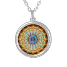 Earth Brown Mandala Patterno Round Necklace