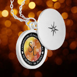 Colar Banhado A Prata Elegant 16th 23rd Topaz Wedding Anniversary<br><div class="desc">Celebrate the 16th or 23rd wedding anniversary with this commemorative locket! Elegant black and white lettering with hexagonal confetti on a deep red-yellow-orange moire background add a memorable touch for this special occasion and extraordinary milestone. Customize with couple's initials, a special message, and dates for their topaz anniversary. Design ©...</div>