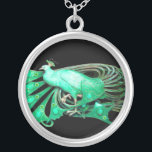 COLAR BANHADO A PRATA ELEGANTE PEACOCK EM VERDE E NEGRO<br><div class="desc">Design colorida e elegante com gemstones 3D brilhantes design gráfico digital por Búlgaro Lumini. Parte da nova coleção ARCADIA.</div>