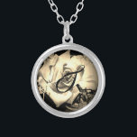 Colar Banhado A Prata Elegante Rosa Necklace<br><div class="desc">Design apresenta a imagem de aproximação de um rosa de sepia na floração. Monograma é exibido elegantemente em um script preto. Projetado para coordenar com a Suíte Casada Católica Elegante de Rosas.</div>
