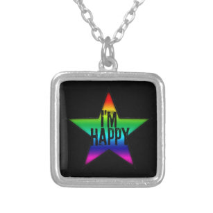 Colar Banhado A Prata Estou feliz - Gay e Lésbica Rainbow Star Necklace