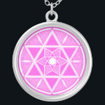 Colar Banhado A Prata Estrela Rosa Brilhante de David<br><div class="desc">Estrela rosa divertida de David design.</div>