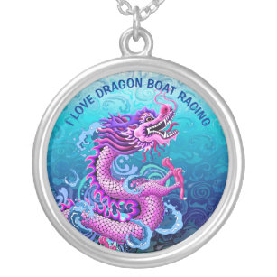 Colar Banhado A Prata Eu amo a competência de barco do dragão com dragão