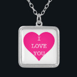 Colar Banhado A Prata Eu Te Amo Coração Rosa Bonita<br><div class="desc">Isto é personalizado que te amo um colar de coração rosa fofo.</div>