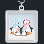 Colar Banhado A Prata Família Penguin<br><div class="desc">Pingente personalizável.</div>