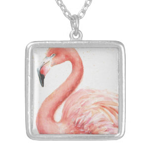 Colar Banhado A Prata Flamingo   cor-de-rosa tropical