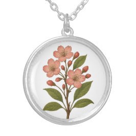 Colar Banhado A Prata Flor de Cerejeira Vintage Redonda