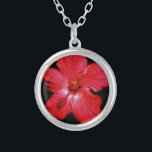 Colar Banhado A Prata Flor de Hibiscus Vermelho Rosa-Quente a Preto<br><div class="desc">Lindo foto de uma flor de Hibisco Vermelho Rosa-Quente em Preto, da artista Sandra Marie Closs. Adicione seu próprio texto, nome ou monograma para criar o produto perfeito para qualquer ocasião. Casamento, festa de jardim de festas nobres, compaixão, aniversário, chá de fraldas, qualquer celebração ou apenas para tornar o seu...</div>