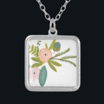 Colar Banhado A Prata Floral e Fauna<br><div class="desc">Flora e Fauna Vintage Floral e Fauna Casamento Qualquer Cor para o Fundo Zig Zag Chevron - substitua o rosa por qualquer cor clicando em personalizar e edita. Use a última ferramenta no menu suspenso para mudar para qualquer cor personalizada que corresponda às suas Cores de Casamento - Cores de...</div>