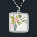 Colar Banhado A Prata Floral e Fauna<br><div class="desc">Flora e Fauna Vintage Floral e Fauna Casamento Qualquer Cor para o Fundo Zig Zag Chevron - substitua o rosa por qualquer cor clicando em personalizar e edita. Use a última ferramenta no menu suspenso para mudar para qualquer cor personalizada que corresponda às suas Cores de Casamento - Cores de...</div>