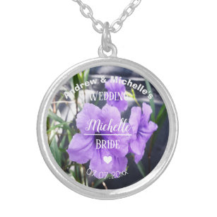 Colar Banhado A Prata Flores Tropicais Púrpuras Personalizadas Noiva de 