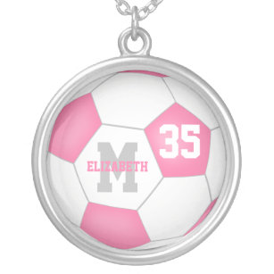 Colar Banhado A Prata futebol branco-rosado-feminino personalizado