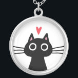 Colar Banhado A Prata Gato Preto Bonito com Coração| Quirky Kitten<br><div class="desc">Gato preto branco com olhos redondos grandes. Um acessório de moda divertido para amantes de gatinhos. Faz um presente de Dia de os namorados bonito para adolescentes, adolescentes e garotas legal de gatos. Visite o Doodle World de Jenn para conhecer roupa e presentes ainda mais divertidos com este gatinho esquisito....</div>