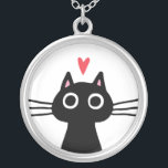 Colar Banhado A Prata Gato Preto Bonito com Coração| Quirky Kitten<br><div class="desc">Gato preto branco com olhos redondos grandes. Um acessório de moda divertido para amantes de gatinhos. Faz um presente de Dia de os namorados bonito para adolescentes, adolescentes e garotas legal de gatos. Visite o Doodle World de Jenn para conhecer roupa e presentes ainda mais divertidos com este gatinho esquisito....</div>
