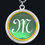 Colar Banhado A Prata Greeen Jade Gem Monograma<br><div class="desc">Design único e elegante com gemstone. Modelagem e renderização de enfermeiras muito precisas no 3D Studio Max por parte de Búlgaro Lumini .Part da série Hyper Talismans.</div>