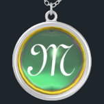 Colar Banhado A Prata Greeen Jade Gem Monograma<br><div class="desc">Design único e elegante com gemstone. Modelagem e renderização de enfermeiras muito precisas no 3D Studio Max por parte de Búlgaro Lumini .Part da série Hyper Talismans.</div>