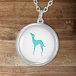 Colar Banhado A Prata Greyhound Whippet dog turquoise blue silhoule<br><div class="desc">Na moda e colar elegante com Greyhound italiano minimalista / silhueta de chicote em azul-turquesa. Um presente bonito e bonito para a mãe de cão, dono de Deus e todos que amam negros, chicotes e cães. ・ Você pode personalizá-lo - editar a cor de fundo, mover/redimensionar imagem, adicionar texto ou...</div>