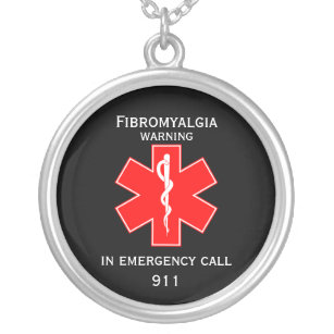 Colar Banhado A Prata ID de alerta médico Fibromialgia médica