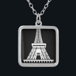 Colar Banhado A Prata Imagem Branca em Torre Eiffel<br><div class="desc">Imagem de Trabalho de arte branco e preto Torre Eiffel Paris</div>