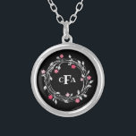 Colar Banhado A Prata Iniciais Monogramas Preto Branco Cor-de-rosa<br><div class="desc">Colar Prateado de Prata,  Preto e Branco,  Monograma Personalizado</div>