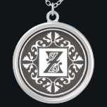 Colar Banhado A Prata Inicial preto e branco Z Monogrammed<br><div class="desc">Mostre seu orgulho em suas iniciais que vestem um pendente da letra do monograma. O design de prata à moda da inicial do monograma dos pendentes na moda da jóia criados exclusivamente adicionará um olhar elegante a seu vestuário. Os pendentes originais e elegantes do monograma igualmente fazem um presente memorável...</div>