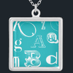 Colar Banhado A Prata Letras Decorativas em Fundo Azul<br><div class="desc">Uma verdadeira sopa alfabética aguarda você quando você compra esta impressão de letras decorativas em um fundo azul. Uma criação do Vision Studio,  isto seria uma adição de excelente ao quarto de uma criança ou à sua sala de jogos. Peça um impressão hoje!</div>