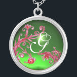Colar Banhado A Prata MAGIC SWIRLS IN RED Monograma , Green Emerald<br><div class="desc">Design elegante,  único e colorido,  floresce,  floresce e floresce na Primavera. Pintura aquosa com folha de ouro e prata.</div>