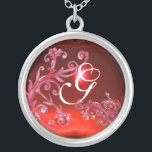 Colar Banhado A Prata MAGIC SWIRLS IN RED Monogramas, Ruby<br><div class="desc">Design elegante,  único e colorido,  floresce,  floresce e floresce na Primavera. Pintura aquosa com folha de ouro e prata.</div>