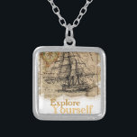 Colar Banhado A Prata Mapa do Mundo Vintage<br><div class="desc">Vintage World map,  explore-se a si mesmo</div>