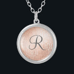 Colar Banhado A Prata Máscara Rosa Dourada monogramada<br><div class="desc">Damasco Dourado Rosa monograma e monograma de cinzas escuras Colar Prata. Verifique nossa coleção para produtos correspondentes.</div>