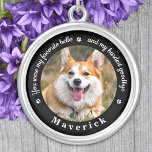 Colar Banhado A Prata Memorial de Foto Pet de Tchau Mais Favorito<br><div class="desc">Honre seu melhor amigo com um colar personalizado de memórias de animais de estimação. Esta lembrança única é o presente perfeito para você, família ou amigos para prestar homenagem ao seu amado. Este colar de memórias de cães exclusivo apresenta um simples design preto e branco com escrita decorativa. Citação "Você...</div>