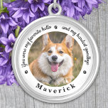 Colar Banhado A Prata Memorial do Cachorro Pet Pet<br><div class="desc">Honre seu melhor amigo com um colar personalizado de memórias de animais de estimação. Esta lembrança única é o presente perfeito para você, família ou amigos para prestar homenagem ao seu amado. Este colar de memórias de cães exclusivo apresenta um simples design preto e branco com escrita decorativa. Citação "Você...</div>