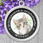 Colar Banhado A Prata Memorial do Gato Fotográfico do Goodbye do Favorit<br><div class="desc">Honre seu melhor amigo com um colar personalizado de memórias de animais de estimação. Esta lembrança única é o presente perfeito para você, família ou amigos para prestar homenagem ao seu amado. Este colar de memórias de cães exclusivo apresenta um simples design preto e branco com escrita decorativa. Citação "Você...</div>