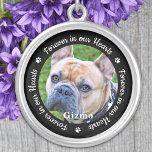 Colar Banhado A Prata Memorial Personalizado de Pet Dog<br><div class="desc">Honre seu melhor amigo com um colar personalizado de memórias fotográficas. Esta única lembrança de animais de estimação é o presente perfeito para você, sua família ou amigos prestarem tributo ao seu amado. Esperamos que o seu colar de fotos memoriais traga-lhe paz, alegria e memórias felizes. Cite "Para sempre em...</div>