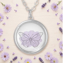 Colar Banhado A Prata Minimalist Watercolor Line Art Butterfly Necklace
