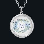 Colar Banhado A Prata Monograma Azul Verde Floral Cor Botânica<br><div class="desc">Um belo colar de cor botânica floral verde-azul para ela. Estes fazem presentes excelentes de damas de honra.</div>