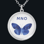 Colar Banhado A Prata Monograma Blue Watercolor Butfly<br><div class="desc">Bonito pintura de borboleta azul-aquosa com iniciais de monograma tipografia moderna que pode ser alterada para personalizar. Arte original de Nic Squirrell.</div>