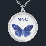 Colar Banhado A Prata Monograma Blue Watercolor Butfly<br><div class="desc">Bonito pintura de borboleta azul-aquosa com iniciais de monograma tipografia moderna que pode ser alterada para personalizar. Arte original de Nic Squirrell.</div>