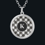 Colar Banhado A Prata Monograma Personalizado Xadrez Dourada Preta<br><div class="desc">Bloqueio de prata,  branco e Xadrez Dourada,  monograma personalizado</div>