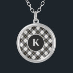 Colar Banhado A Prata Monograma Personalizado Xadrez Dourada Preta<br><div class="desc">Bloqueio de prata,  branco e Xadrez Dourada,  monograma personalizado</div>