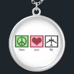 Colar Banhado A Prata Mosca do amor da paz<br><div class="desc">Um sinal de paz,  coração,  e um avião. Este é um presente bonito para um piloto,  uns hospedeiros de bordo,  ou um alguém que goste de viajar.</div>