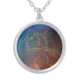 Colar Banhado A Prata Neon Cat