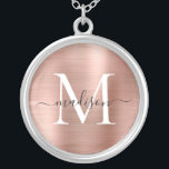 Colar Banhado A Prata Nome do Script do Monograma de Folha Metálica Brug<br><div class="desc">Rosa Dourado Folha metálica escovada Monograma Nome do Script Prateado Colar</div>