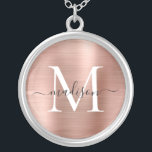 Colar Banhado A Prata Nome do Script do Monograma de Folha Metálica Brug<br><div class="desc">Rosa Dourado Folha metálica escovada Monograma Nome do Script Prateado Colar</div>